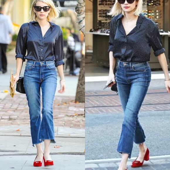 MOTHER Jeans Denim The Insider Crop Step‎ Fray High Rise Blue Wash Pants Sz 27 - Picture 1 of 11